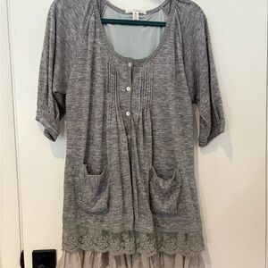 Trinity Anthropology Heather Gray Angora Blend 3/4 Top. Fully Lined. SZ L. NW.